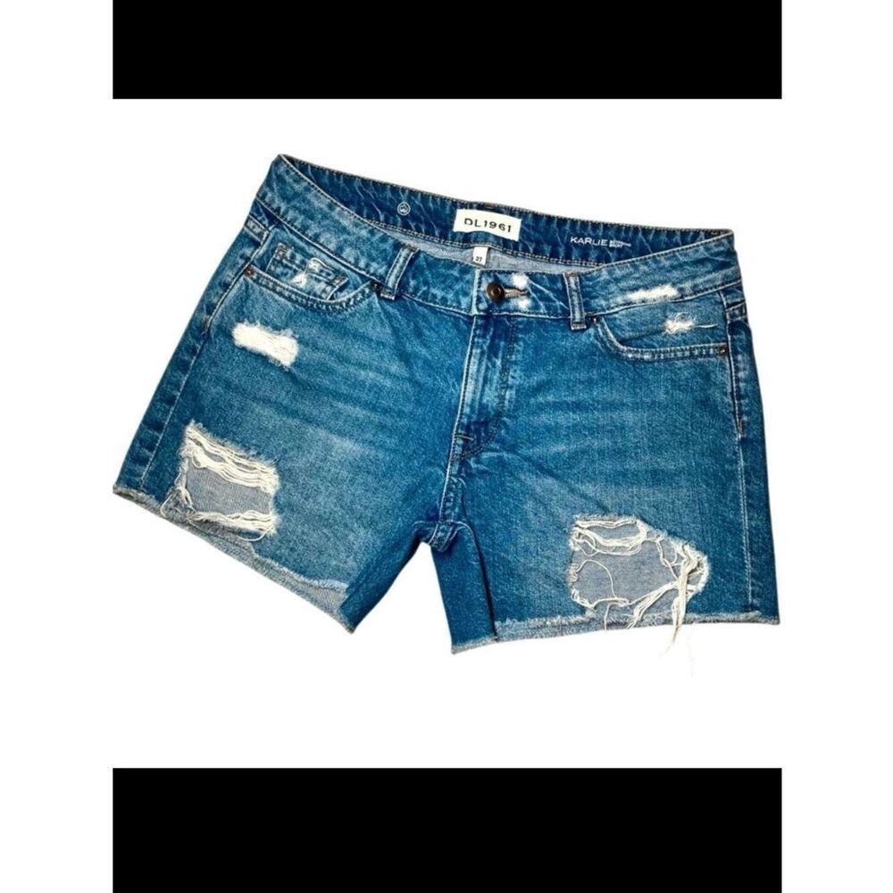 DL1961 Karlie Boyfriend Shorts in Distressed Blue Denim Women’s 27 - Picture 2 of 8